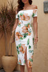 Print Off Shoulder Slit Bodycon Midi Dress
